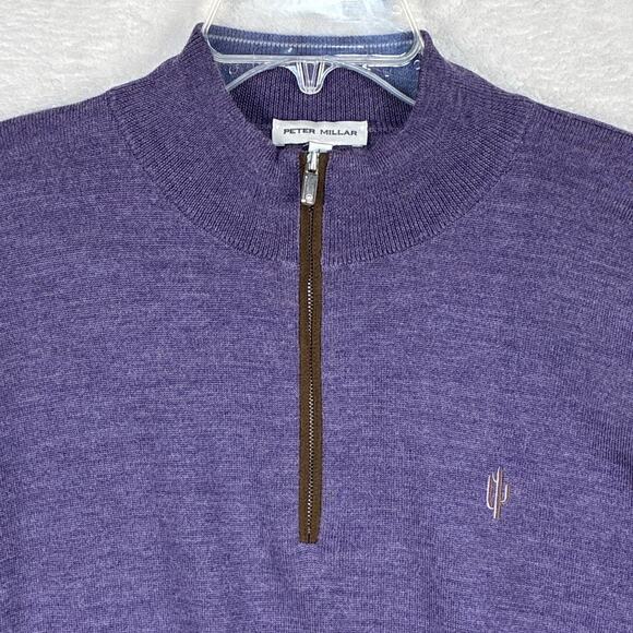 Peter Millar Mens L Purple Merino Wool 1/4 Zip Golf Preppy Pullover Sweater - Picture 1 of 9